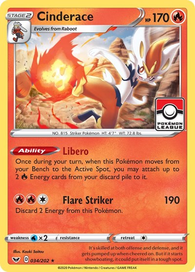 Cinderace 034 202 Pokemon League - League & Championship Cards - #034/202