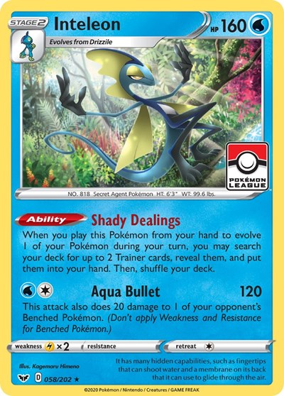 Inteleon 058 202 Pokemon League - League & Championship Cards - #058/202